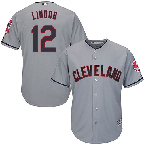 Youth Majestic Cleveland Indians #12 Francisco Lindor Replica Grey Road Cool Base MLB Jersey