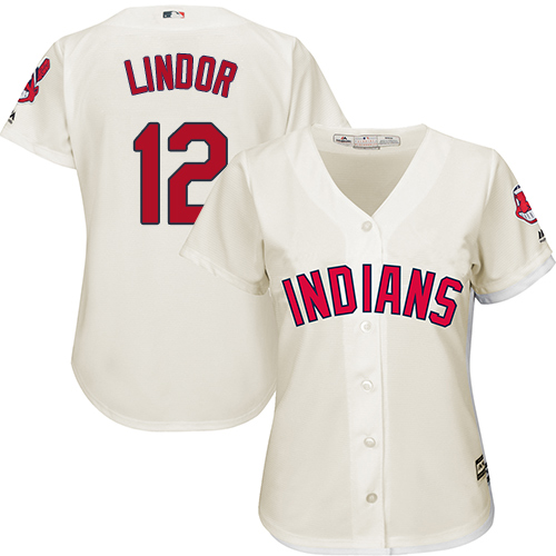 Women's Majestic Cleveland Indians #12 Francisco Lindor Authentic Cream Alternate 2 Cool Base MLB Jersey