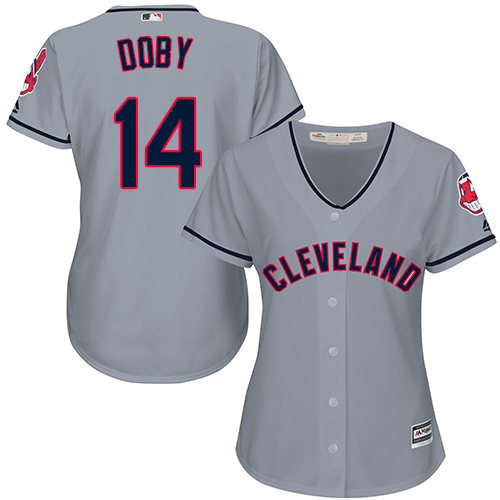 Women's Majestic Cleveland Indians #14 Larry Doby Authentic Grey Road Cool Base MLB Jersey