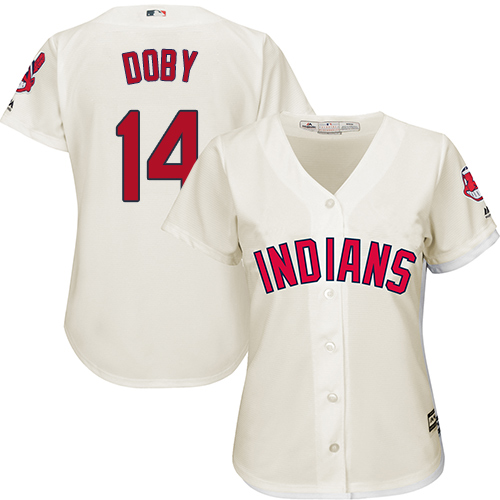 Women's Majestic Cleveland Indians #14 Larry Doby Authentic Cream Alternate 2 Cool Base MLB Jersey