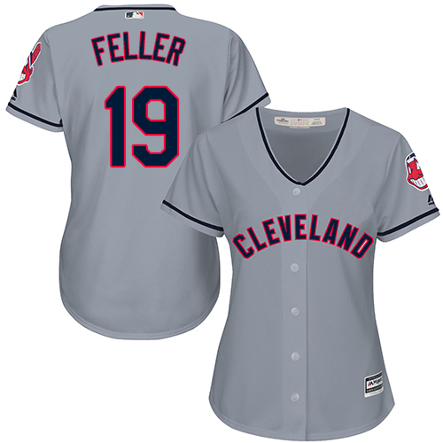 Women's Majestic Cleveland Indians #19 Bob Feller Replica Grey Road Cool Base MLB Jersey