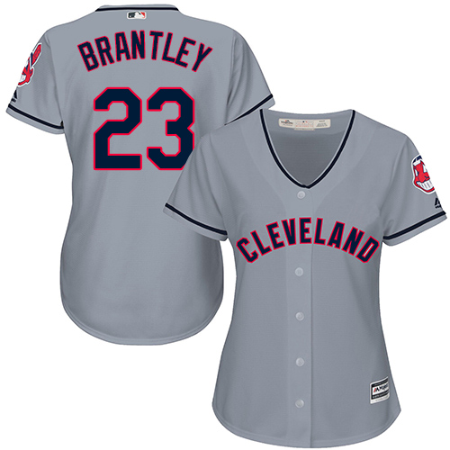 Women's Majestic Cleveland Indians #23 Michael Brantley Replica Grey Road Cool Base MLB Jersey