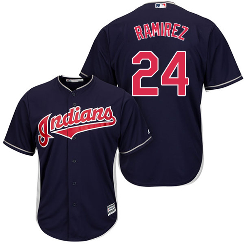 Youth Majestic Cleveland Indians #24 Manny Ramirez Authentic Navy Blue Alternate 1 Cool Base MLB Jersey