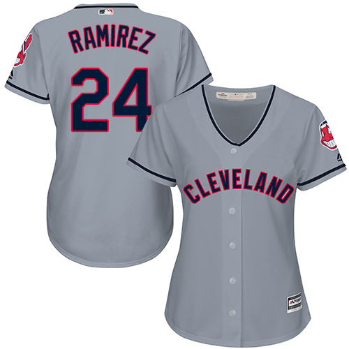 Women's Majestic Cleveland Indians #24 Manny Ramirez Authentic Grey Road Cool Base MLB Jersey