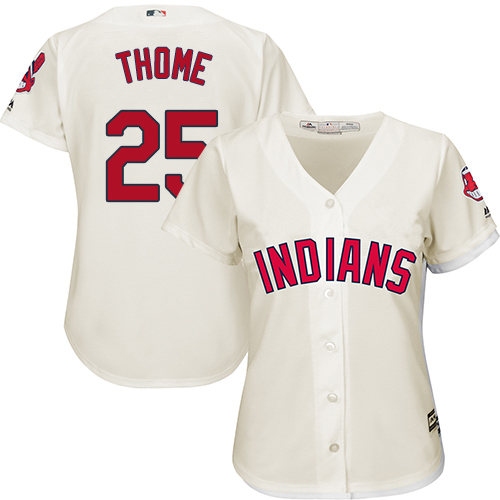 Women's Majestic Cleveland Indians #25 Jim Thome Replica Cream Alternate 2 Cool Base MLB Jersey