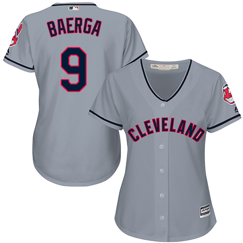 Women's Majestic Cleveland Indians #9 Carlos Baerga Replica Grey Road Cool Base MLB Jersey