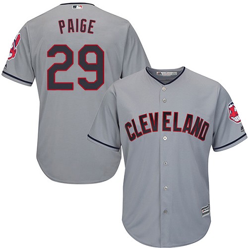 Youth Majestic Cleveland Indians #29 Satchel Paige Replica Grey Road Cool Base MLB Jersey