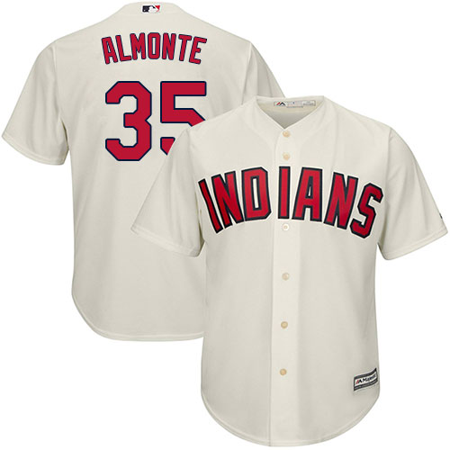 Youth Majestic Cleveland Indians #35 Abraham Almonte Replica Cream Alternate 2 Cool Base MLB Jersey