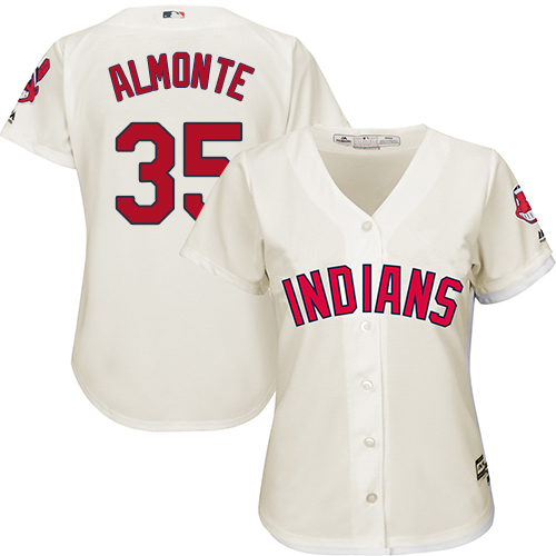 Women's Majestic Cleveland Indians #35 Abraham Almonte Replica Cream Alternate 2 Cool Base MLB Jersey