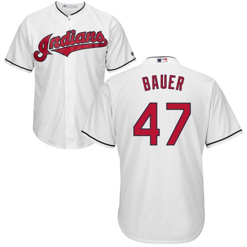 Youth Majestic Cleveland Indians #47 Trevor Bauer Replica White Home Cool Base MLB Jersey