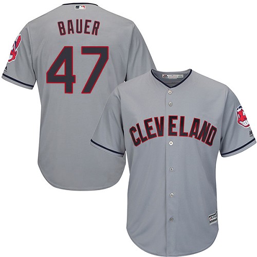 Youth Majestic Cleveland Indians #47 Trevor Bauer Authentic Grey Road Cool Base MLB Jersey