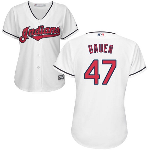 Women's Majestic Cleveland Indians #47 Trevor Bauer Authentic White Home Cool Base MLB Jersey