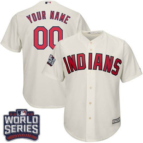 Youth Majestic Cleveland Indians Customized Authentic Cream Alternate 2 2016 World Series Bound Cool Base MLB Jersey