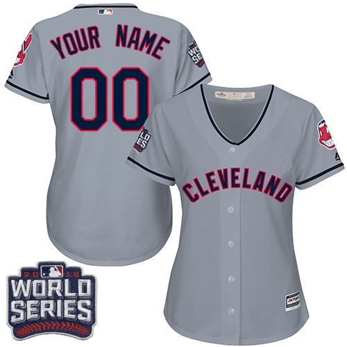 Women's Majestic Cleveland Indians Customized Authentic Grey Road 2016 World Series Bound Cool Base MLB Jersey