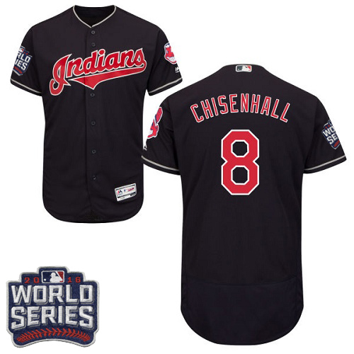 Men's Majestic Cleveland Indians #8 Lonnie Chisenhall Navy Blue 2016 World Series Bound Flexbase Authentic Collection MLB Jersey