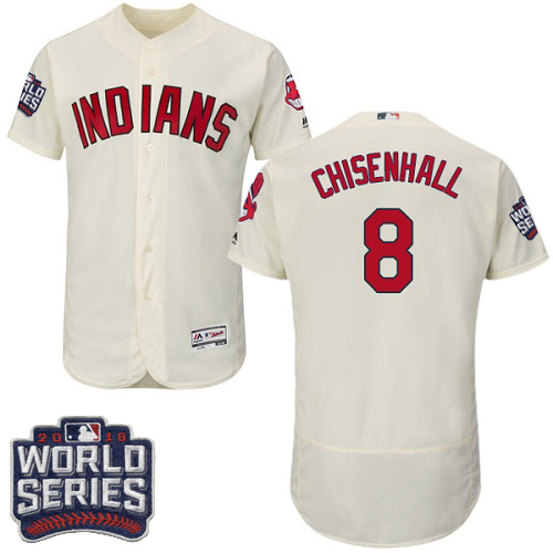 Men's Majestic Cleveland Indians #8 Lonnie Chisenhall Cream 2016 World Series Bound Flexbase Authentic Collection MLB Jersey