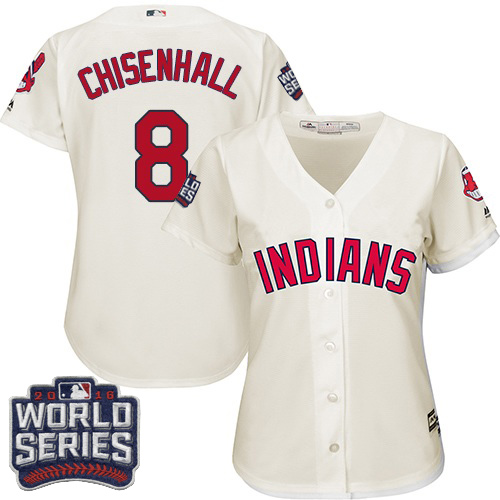 Women's Majestic Cleveland Indians #8 Lonnie Chisenhall Authentic Cream Alternate 2 2016 World Series Bound Cool Base MLB Jersey