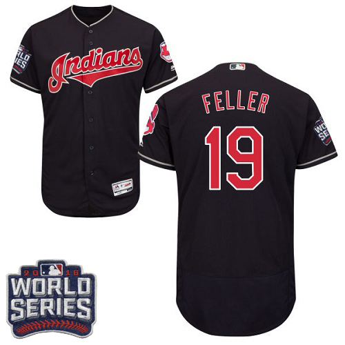 Men's Majestic Cleveland Indians #19 Bob Feller Navy Blue 2016 World Series Bound Flexbase Authentic Collection MLB Jersey