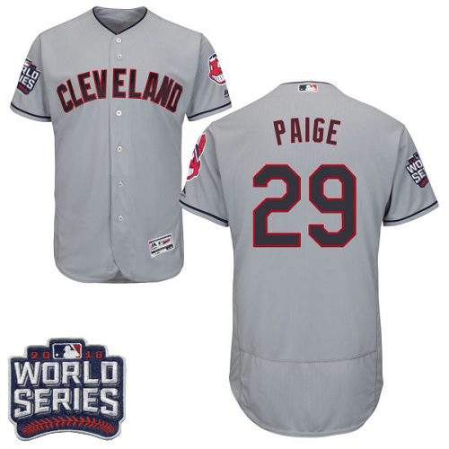 Men's Majestic Cleveland Indians #29 Satchel Paige Grey 2016 World Series Bound Flexbase Authentic Collection MLB Jersey