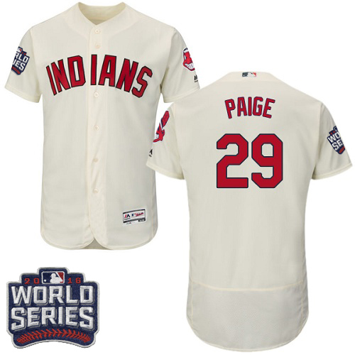 Men's Majestic Cleveland Indians #29 Satchel Paige Cream 2016 World Series Bound Flexbase Authentic Collection MLB Jersey