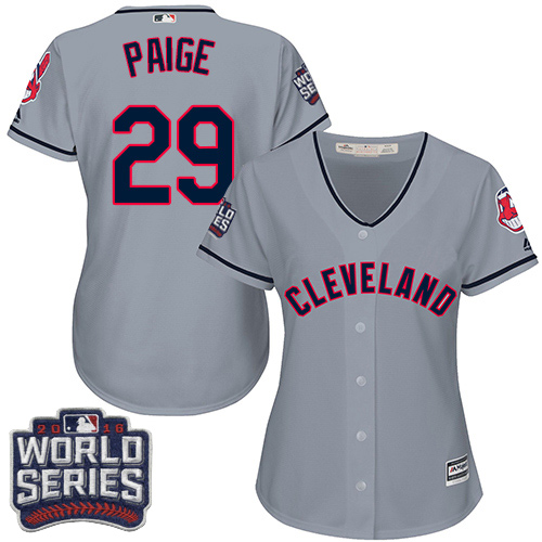 Women's Majestic Cleveland Indians #29 Satchel Paige Authentic Grey Road 2016 World Series Bound Cool Base MLB Jersey