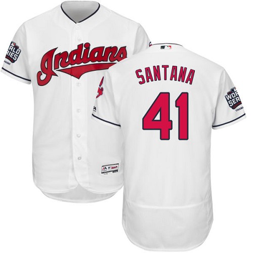 Men's Majestic Cleveland Indians #41 Carlos Santana White 2016 World Series Bound Flexbase Authentic Collection MLB Jersey