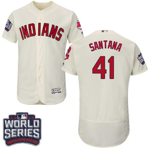 Men's Majestic Cleveland Indians #41 Carlos Santana Cream 2016 World Series Bound Flexbase Authentic Collection MLB Jersey