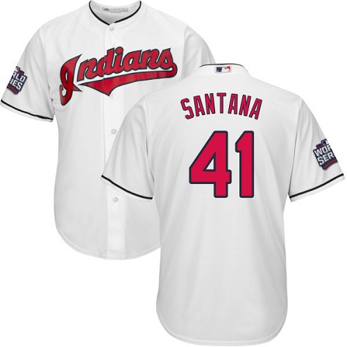 Youth Majestic Cleveland Indians #41 Carlos Santana Authentic White Home 2016 World Series Bound Cool Base MLB Jersey