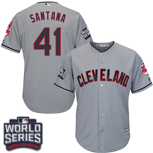 Youth Majestic Cleveland Indians #41 Carlos Santana Authentic Grey Road 2016 World Series Bound Cool Base MLB Jersey