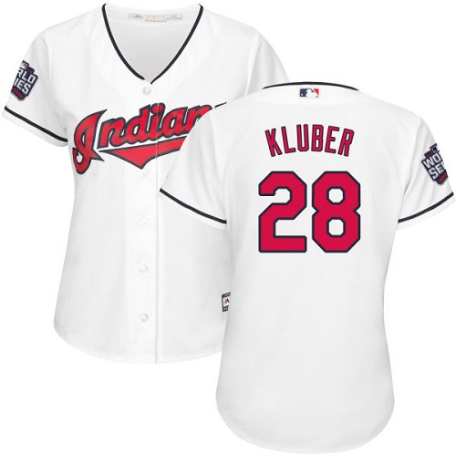 Women's Majestic Cleveland Indians #28 Corey Kluber Authentic White Home 2016 World Series Bound Cool Base MLB Jersey