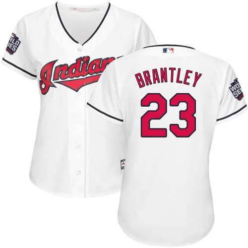 Women's Majestic Cleveland Indians #23 Michael Brantley Authentic White Home 2016 World Series Bound Cool Base MLB Jersey