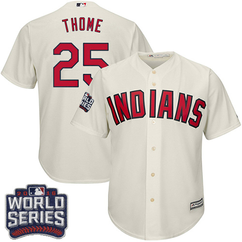 Youth Majestic Cleveland Indians #25 Jim Thome Authentic Cream Alternate 2 2016 World Series Bound Cool Base MLB Jersey
