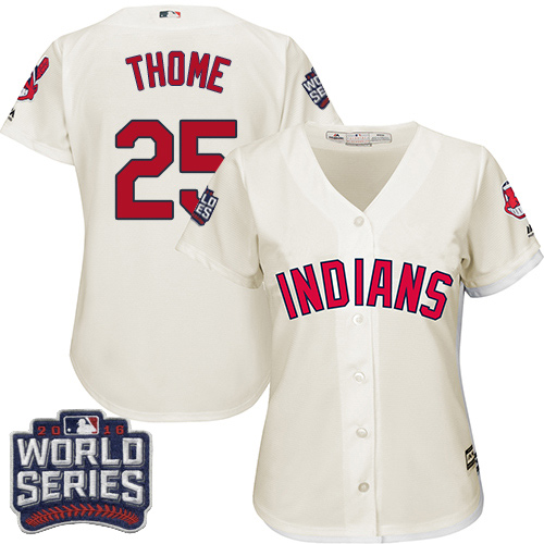 Women's Majestic Cleveland Indians #25 Jim Thome Authentic Cream Alternate 2 2016 World Series Bound Cool Base MLB Jersey