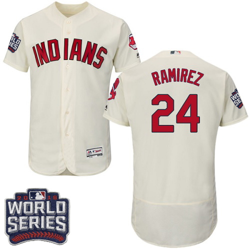 Men's Majestic Cleveland Indians #24 Manny Ramirez Cream 2016 World Series Bound Flexbase Authentic Collection MLB Jersey