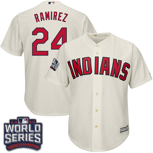 Youth Majestic Cleveland Indians #24 Manny Ramirez Authentic Cream Alternate 2 2016 World Series Bound Cool Base MLB Jersey