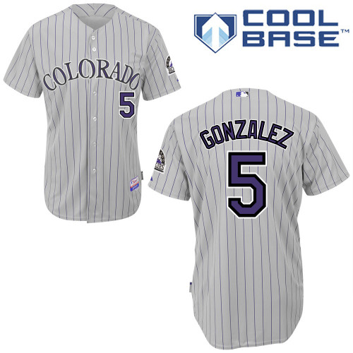 Men's Majestic Colorado Rockies #5 Carlos Gonzalez Authentic Grey(Blue Strip) Cool Base MLB Jersey