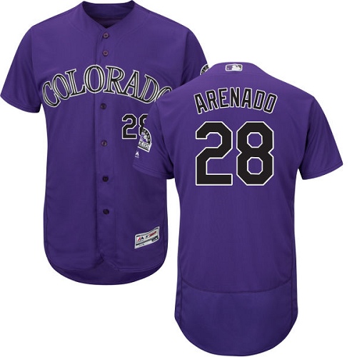 Men's Majestic Colorado Rockies #28 Nolan Arenado Authentic Purple Alternate 1 Cool Base MLB Jersey