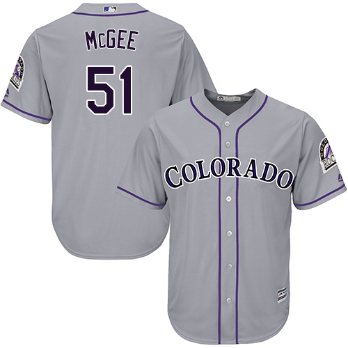 Men's Majestic Colorado Rockies #51 Jake McGee Replica Grey Road Cool Base MLB Jersey