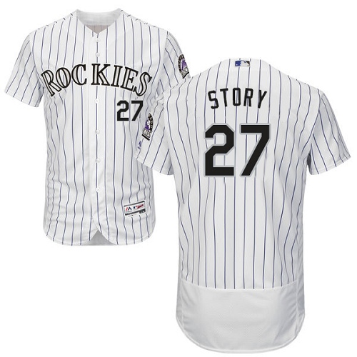 Men's Majestic Colorado Rockies #27 Trevor Story Authentic White Home Cool Base MLB Jersey