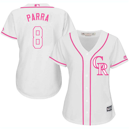 Women's Majestic Colorado Rockies #8 Gerardo Parra Authentic White Fashion Cool Base MLB Jersey