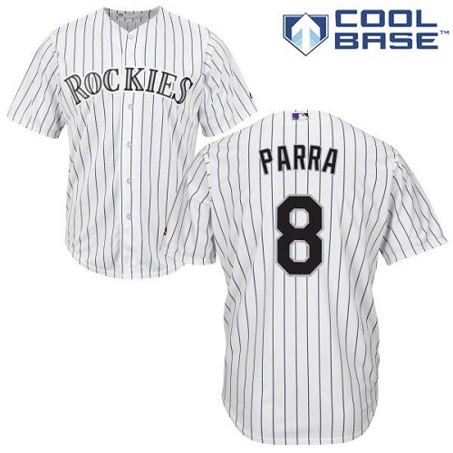 Youth Majestic Colorado Rockies #8 Gerardo Parra Authentic White Home Cool Base MLB Jersey