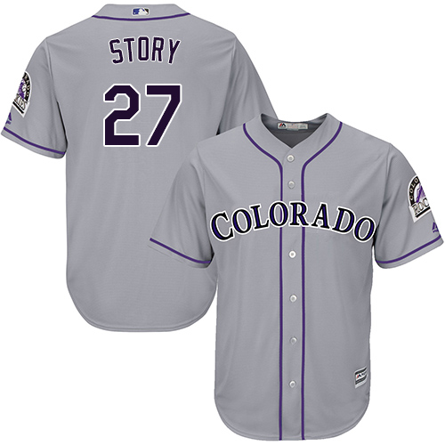 Youth Majestic Colorado Rockies #27 Trevor Story Authentic Grey Road Cool Base MLB Jersey