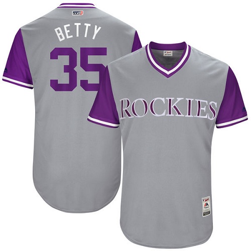Men's Majestic Colorado Rockies #35 Chad Bettis "Betty" Authentic Gray 2017 Players Weekend MLB Jersey