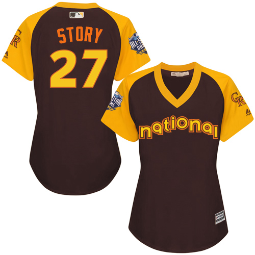 Women's Majestic Colorado Rockies #27 Trevor Story Authentic Brown 2016 All-Star National League BP Cool Base MLB Jersey