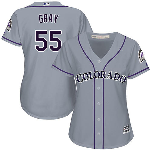Women's Majestic Colorado Rockies #55 Jon Gray Replica Grey Road Cool Base MLB Jersey
