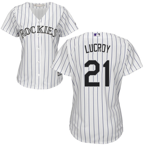 Women's Majestic Colorado Rockies #21 Jonathan Lucroy Authentic White Home Cool Base MLB Jersey