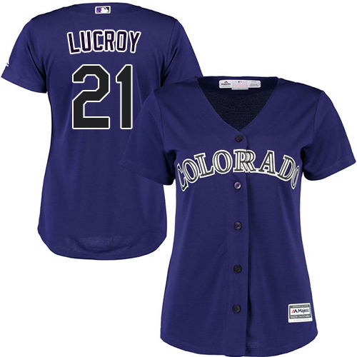 Women's Majestic Colorado Rockies #21 Jonathan Lucroy Authentic Purple Alternate 1 Cool Base MLB Jersey