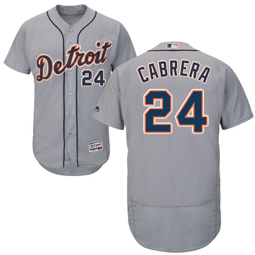 Men's Majestic Detroit Tigers #24 Miguel Cabrera Authentic Grey Road Cool Base MLB Jersey