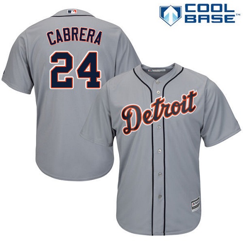 Men's Majestic Detroit Tigers #24 Miguel Cabrera Replica Grey Road Cool Base MLB Jersey