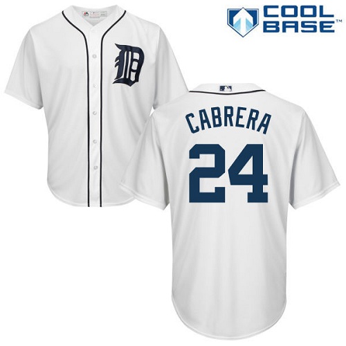 Youth Majestic Detroit Tigers #24 Miguel Cabrera Replica White Home Cool Base MLB Jersey